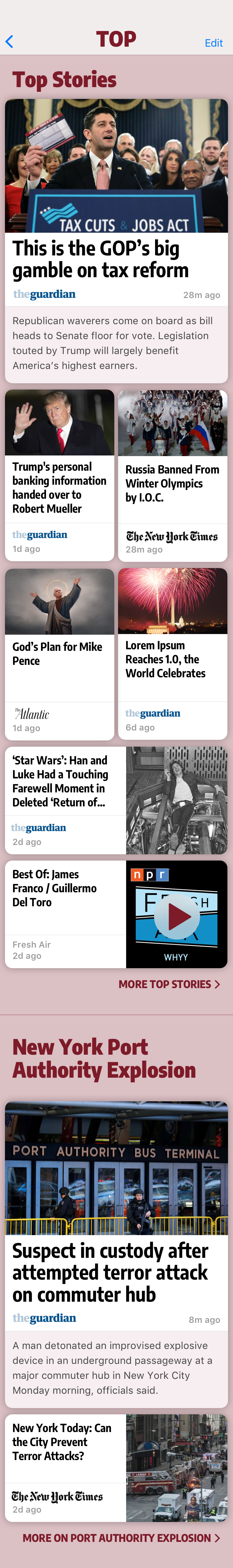 Screenshot: A page of top news
