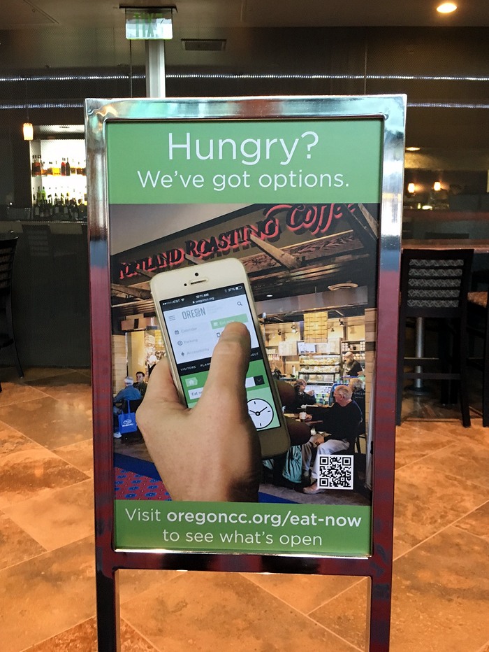 Photo: A sign inside the convention center promoting the 'Eat Now' feature to visitors