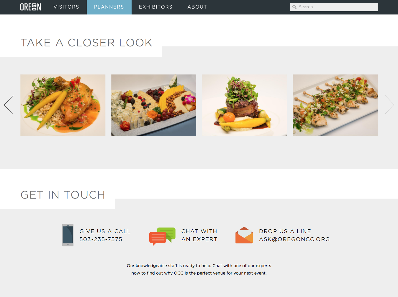 Screenshot: Food images for event planners