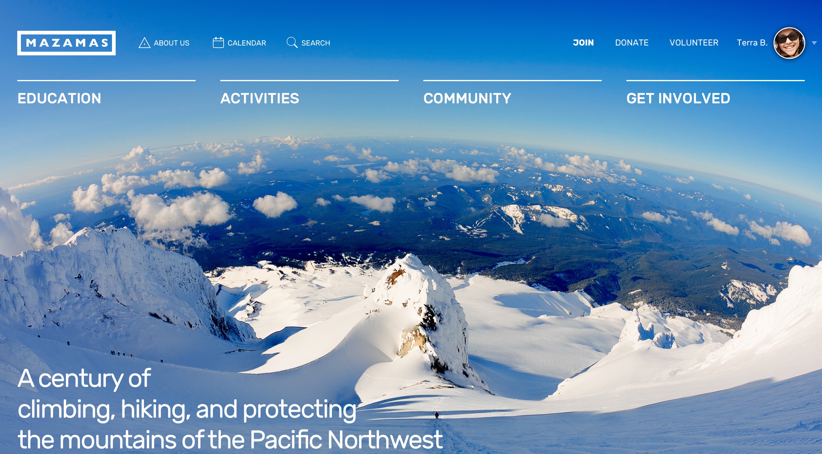 Screenshot: Mazamas Homepage Header